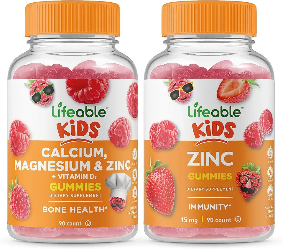 Calcium Magnesium & Zinc Kids Gummies Bundle Gluten Free Chewable Gummy X7465