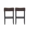 Brown Bonded Leather Backless Bar Stool Set of 2 M388525