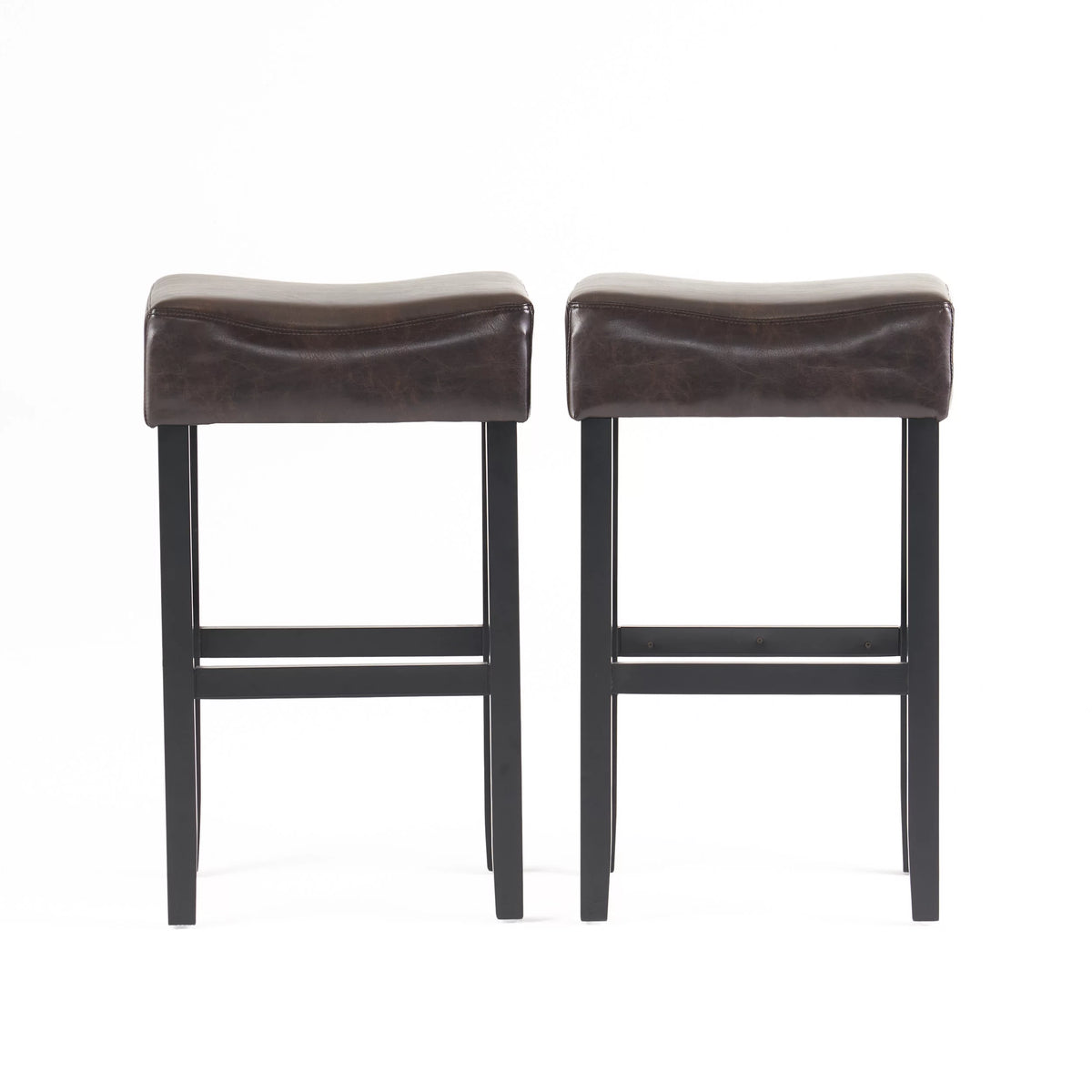 Brown Bonded Leather Backless Bar Stool Set of 2 M388525