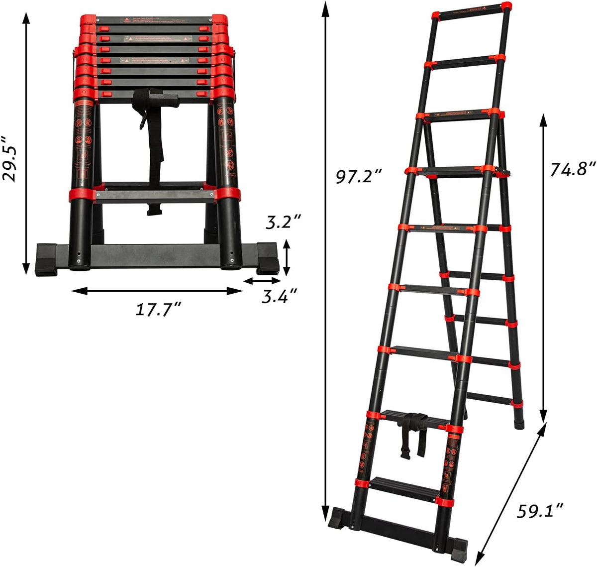 Telescopic Ladder 7+9 Aluminum A-Frame Extension Ladder, 330 Pound Capacity W42265