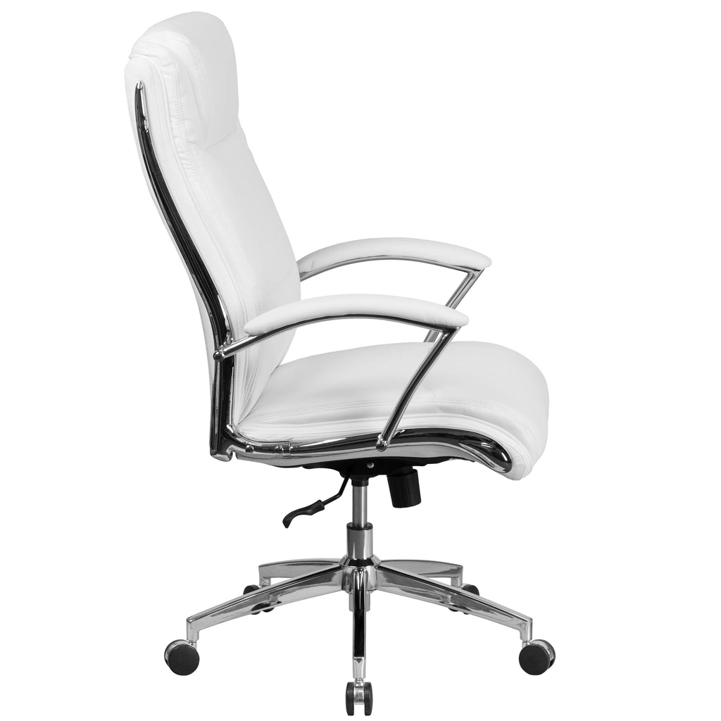 White LeatherSoft Executive Swivel Office Chair with Chrome Base and Arms C61173