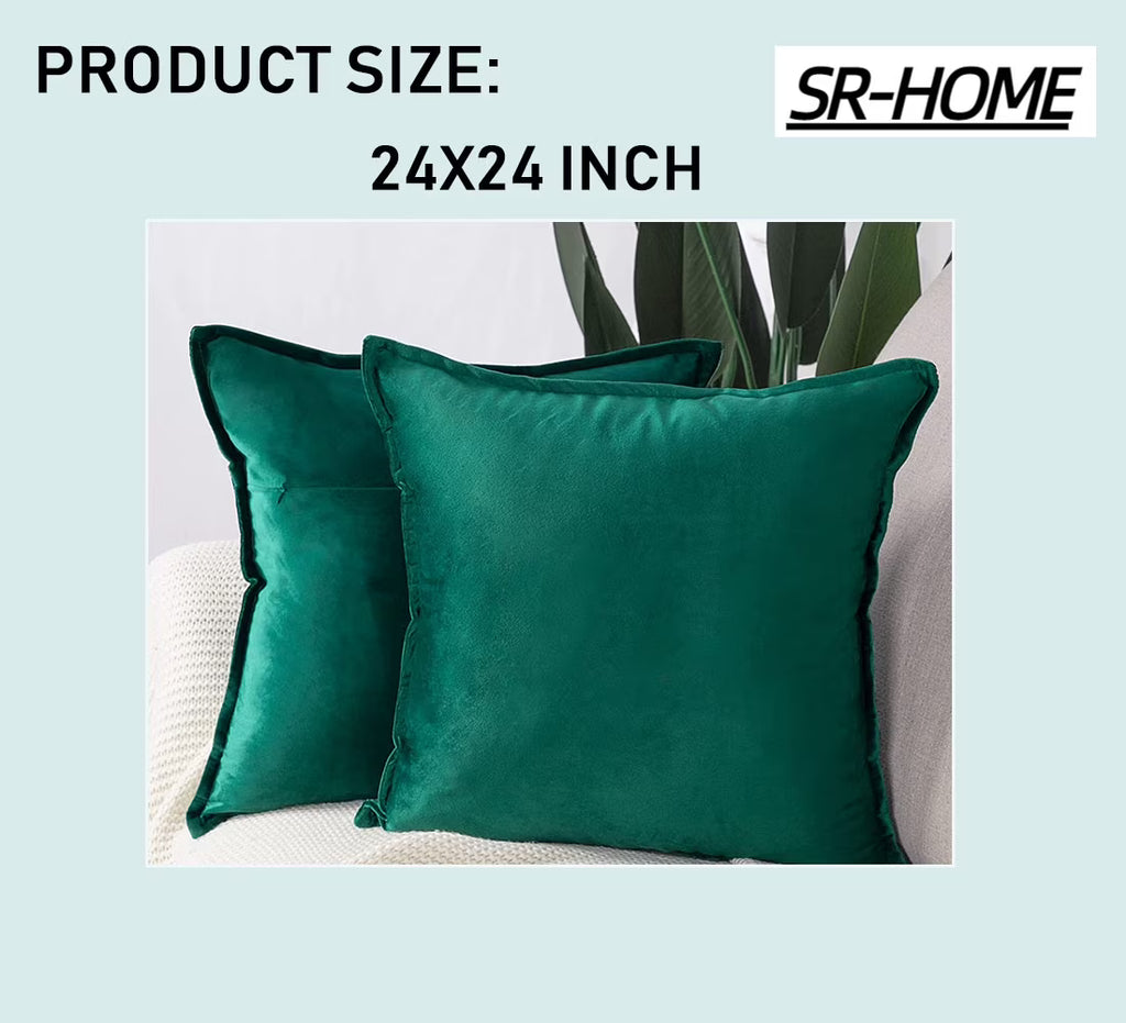 Set of 2 Super Soft Velvet Decorative Throw Pillow Covers Square with Fringe Cushion Case E300537