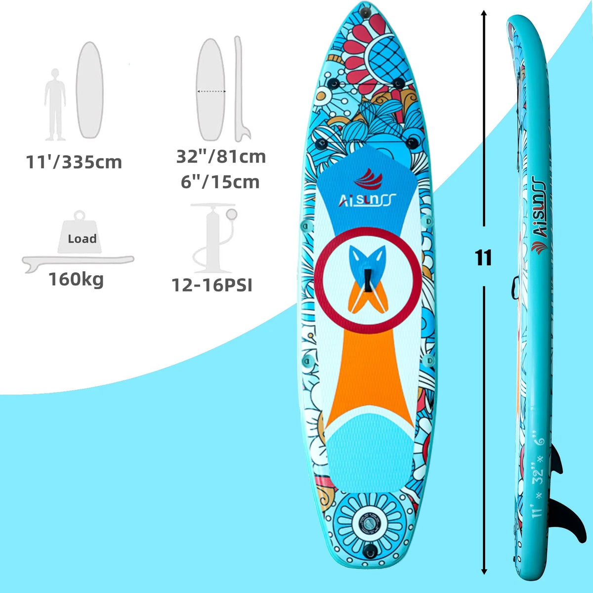 Inflatable Paddle Board with Non-Slip mat, safety Leash, Waterproof Phone Bag, Double Action Pump, Adjustable Aluminum Paddle J6071