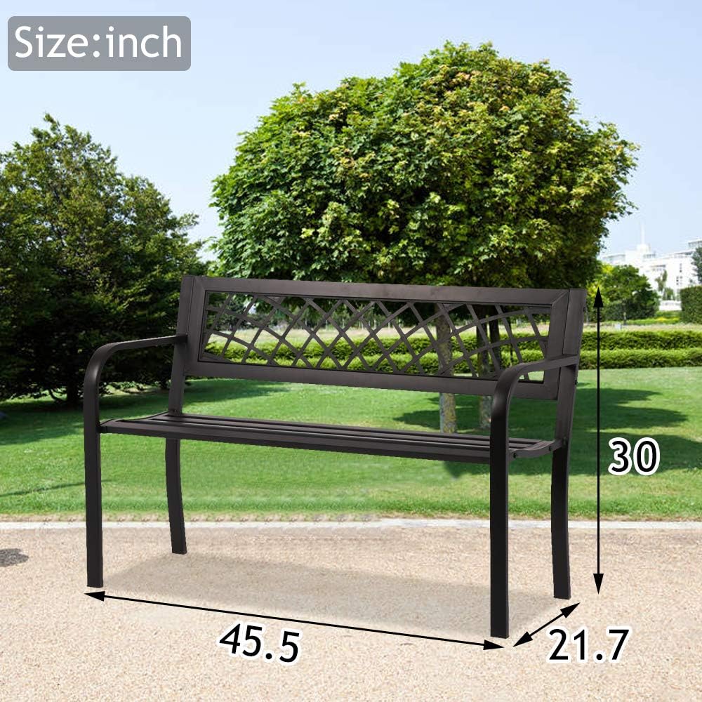 Black Metal Cast Iron Patio Bench with Armrests K70513