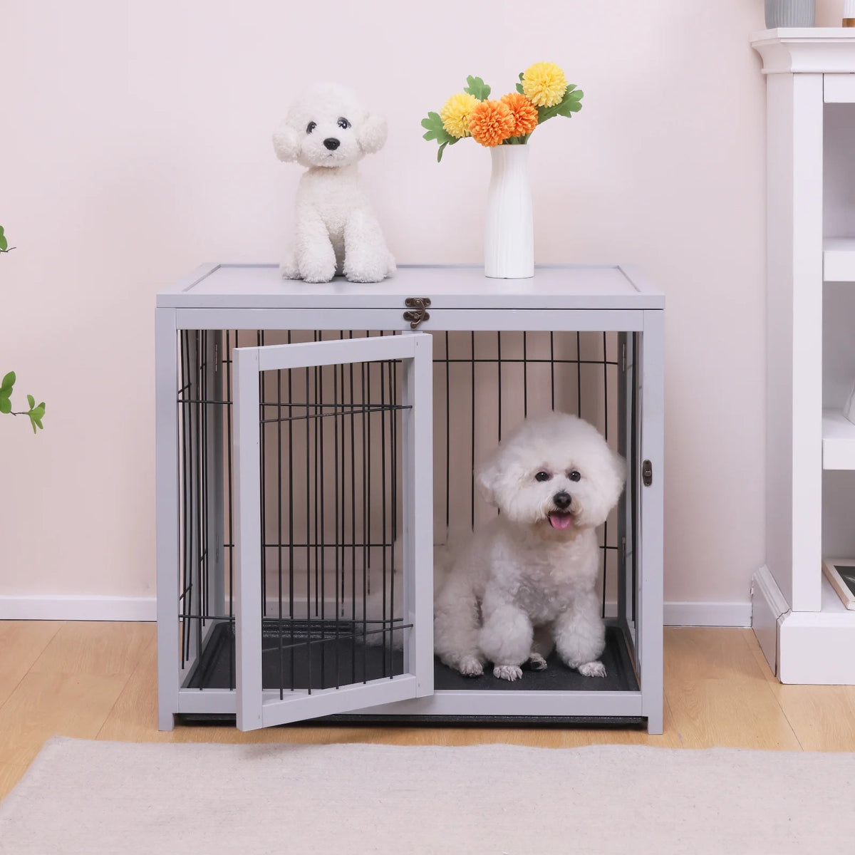 Gray Wooden Dog Crate Furniture C759031