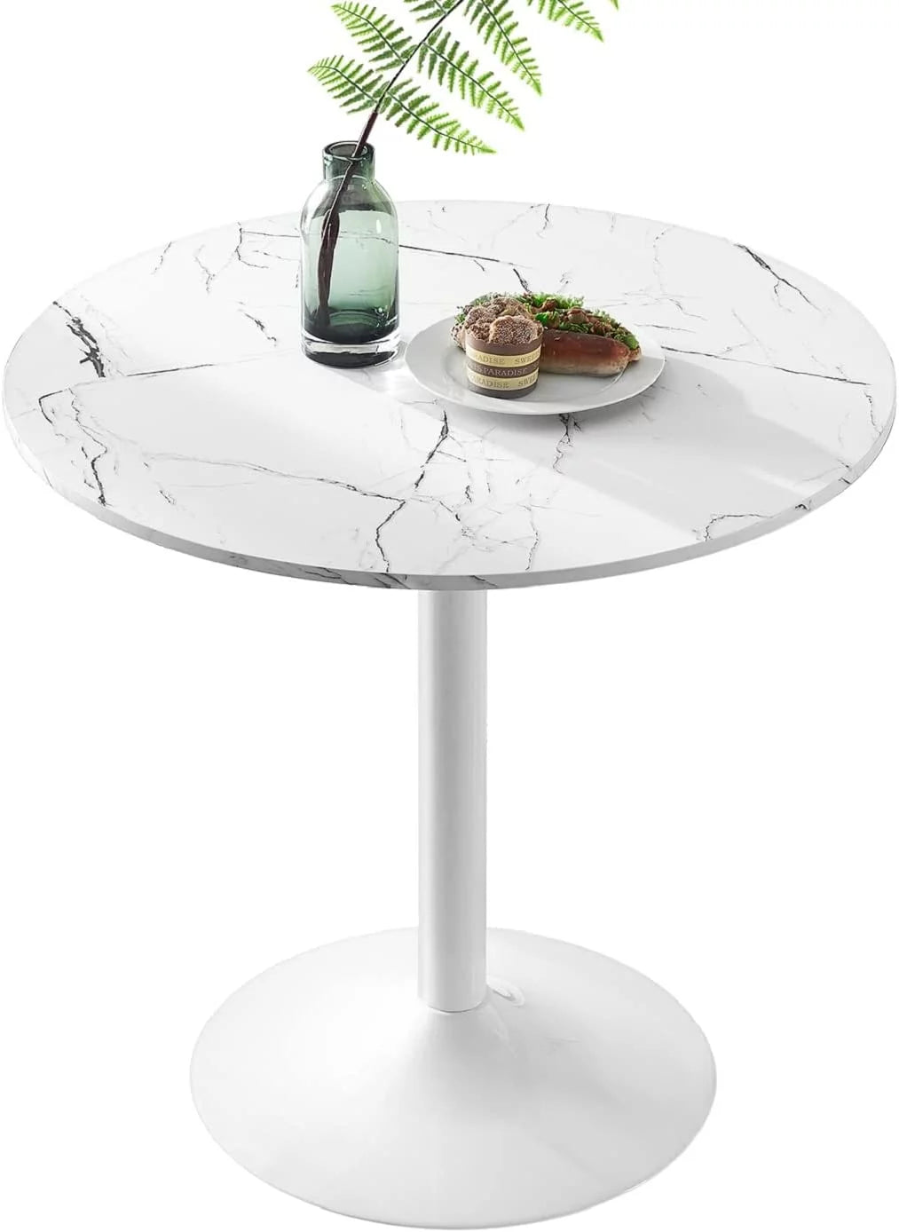 Round Dining Table with Faux Marble Top and Pedestal Base J58430