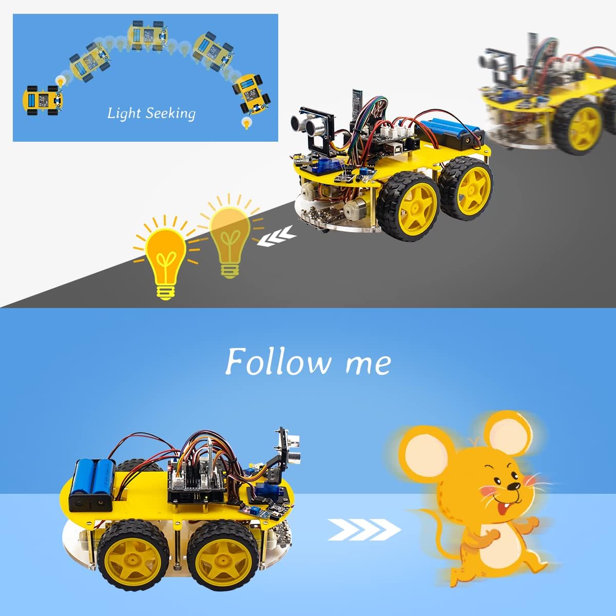 4WD Robot Car Kit STEM Programming Robot Car Compatible with Arduino IDE A8114