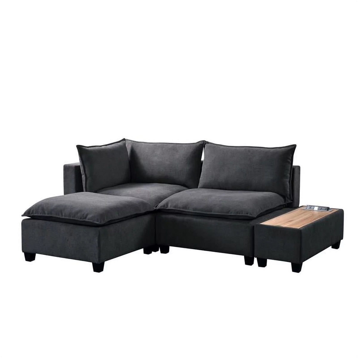 Dark Gray Woven Fabric Sectional Loveseat Sofa with Ottoman C77719