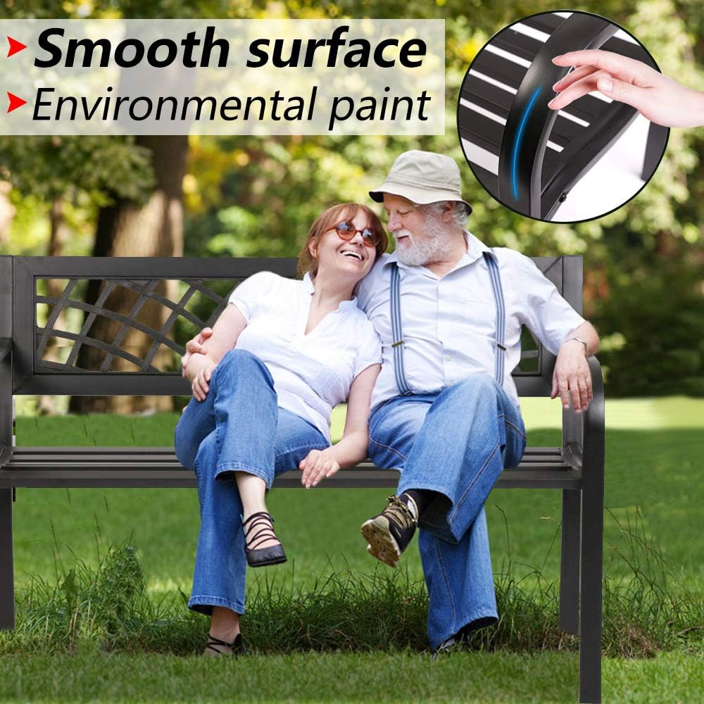 Black Metal Cast Iron Patio Bench with Armrests K70513