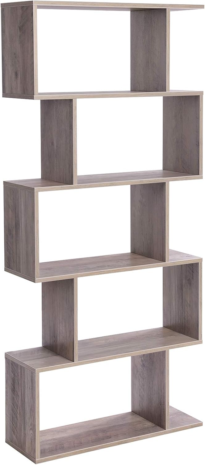 Rustic Brown 5-Tier Freestanding Bookcase J7546