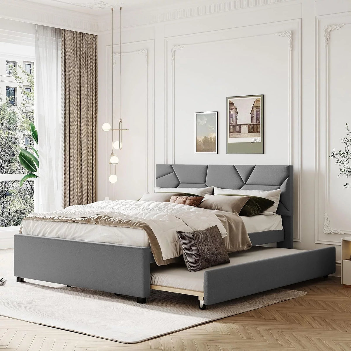 Grey Upholstered Bed M218096