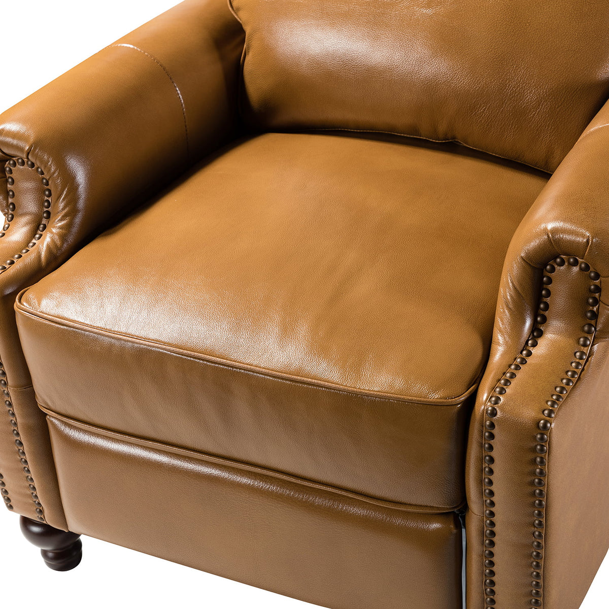 Camel Genuine Leather Recliner Chair with Wood Legs M418