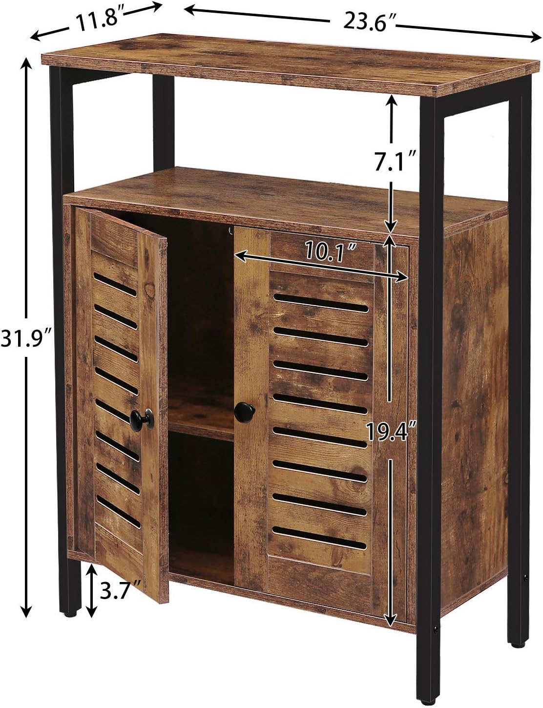 Rustic Brown Floor Storage Cabinet with Hidden Adjustable Shelf L2591