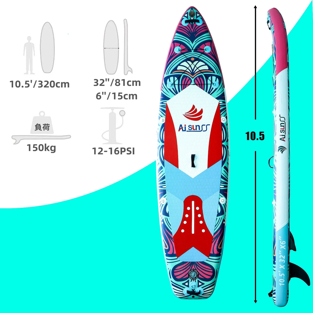 Inflatable Paddle Board with Non-Slip mat, safety Leash, Waterproof Phone Bag, Double Action Pump, Adjustable Aluminum Paddle J6071