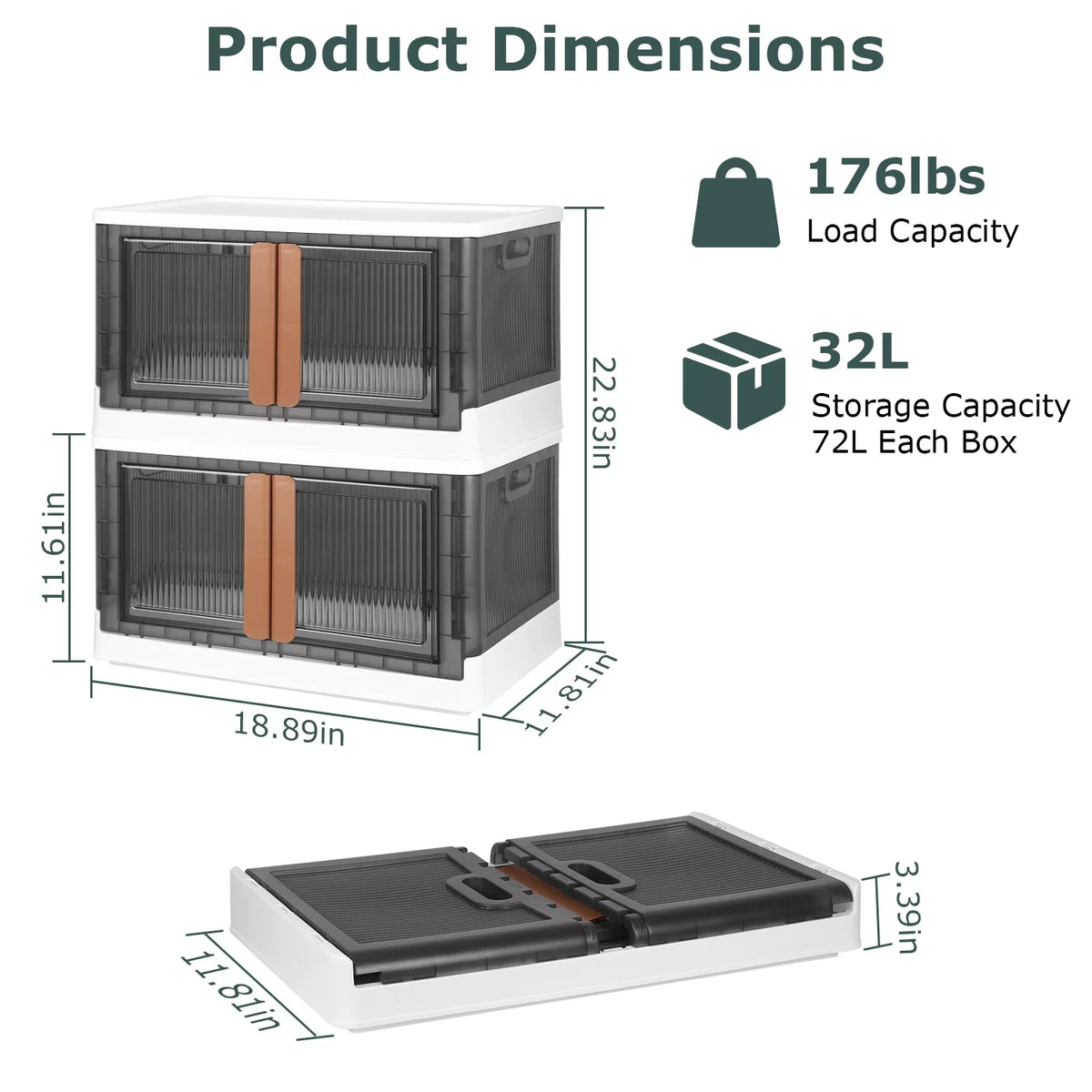 Foldable 2Pcs 32L Plastic Storage Bins with Lid and Wheels A40870