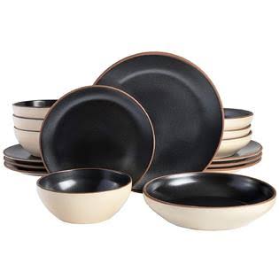Black 16pcs Double Bowl Dinnerware Set W921547