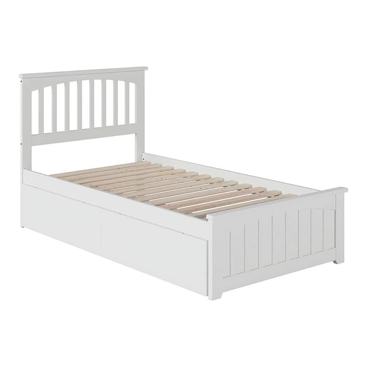 White Twin-XL Hardwood Storage Platform Bed H7405