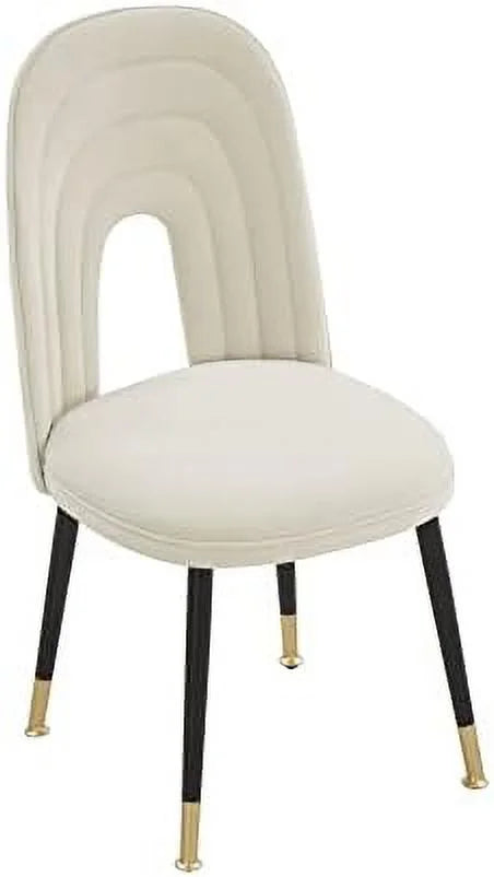 Beige Velvet Upholstered Dining Chairs with Black Gold Legs V4212
