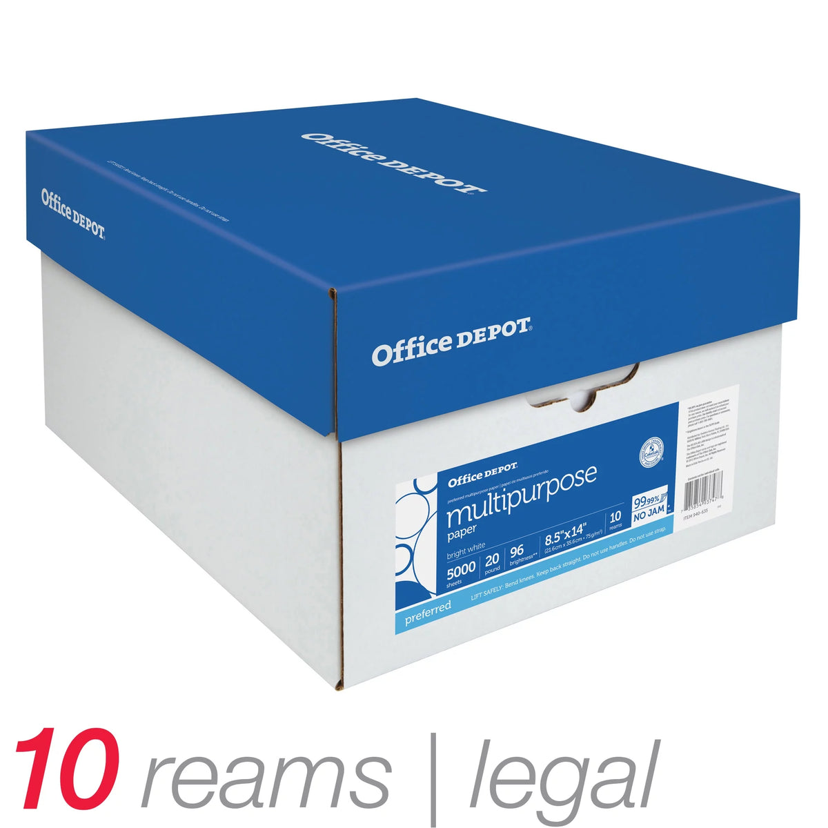 White Legal 8.5" x 14" 20 Lb 96 Brightness Printer & Copy Paper H5126