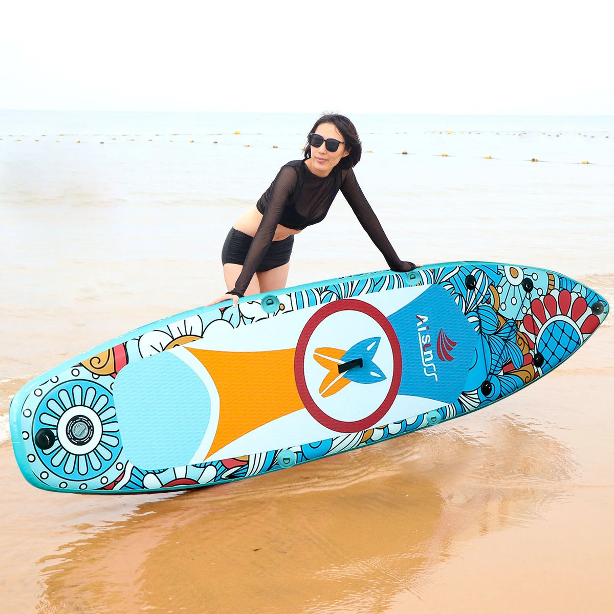 Inflatable Paddle Board with Non-Slip mat, safety Leash, Waterproof Phone Bag, Double Action Pump, Adjustable Aluminum Paddle J6071