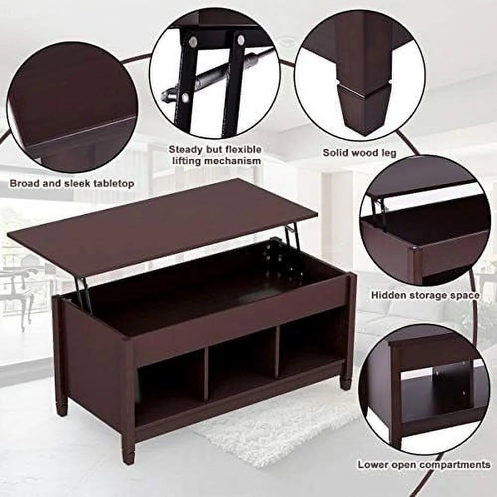 Espresso Lift Top Coffee Table with Hidden Compartment L4753