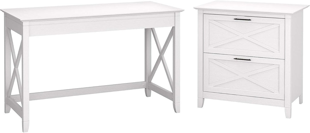 48W Writing Desk with 2 Drawer Lateral File Cabinet in Washed Gray J9894