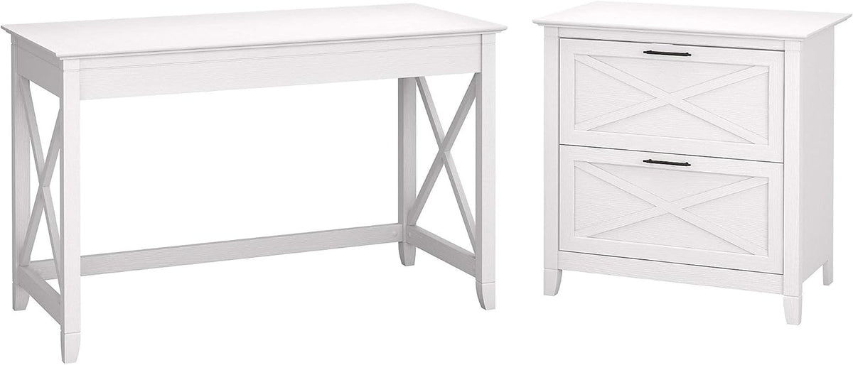 48W Writing Desk with 2 Drawer Lateral File Cabinet in Washed Gray J9894