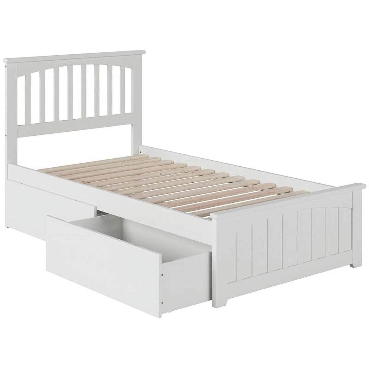 White Twin-XL Hardwood Storage Platform Bed H7405