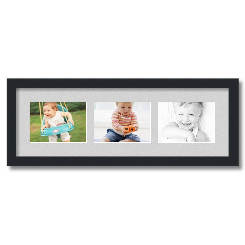 Satin Black 3 Opening Collage Picture Frame for 5x7 Photos with Grey Candlewick Mat G30756