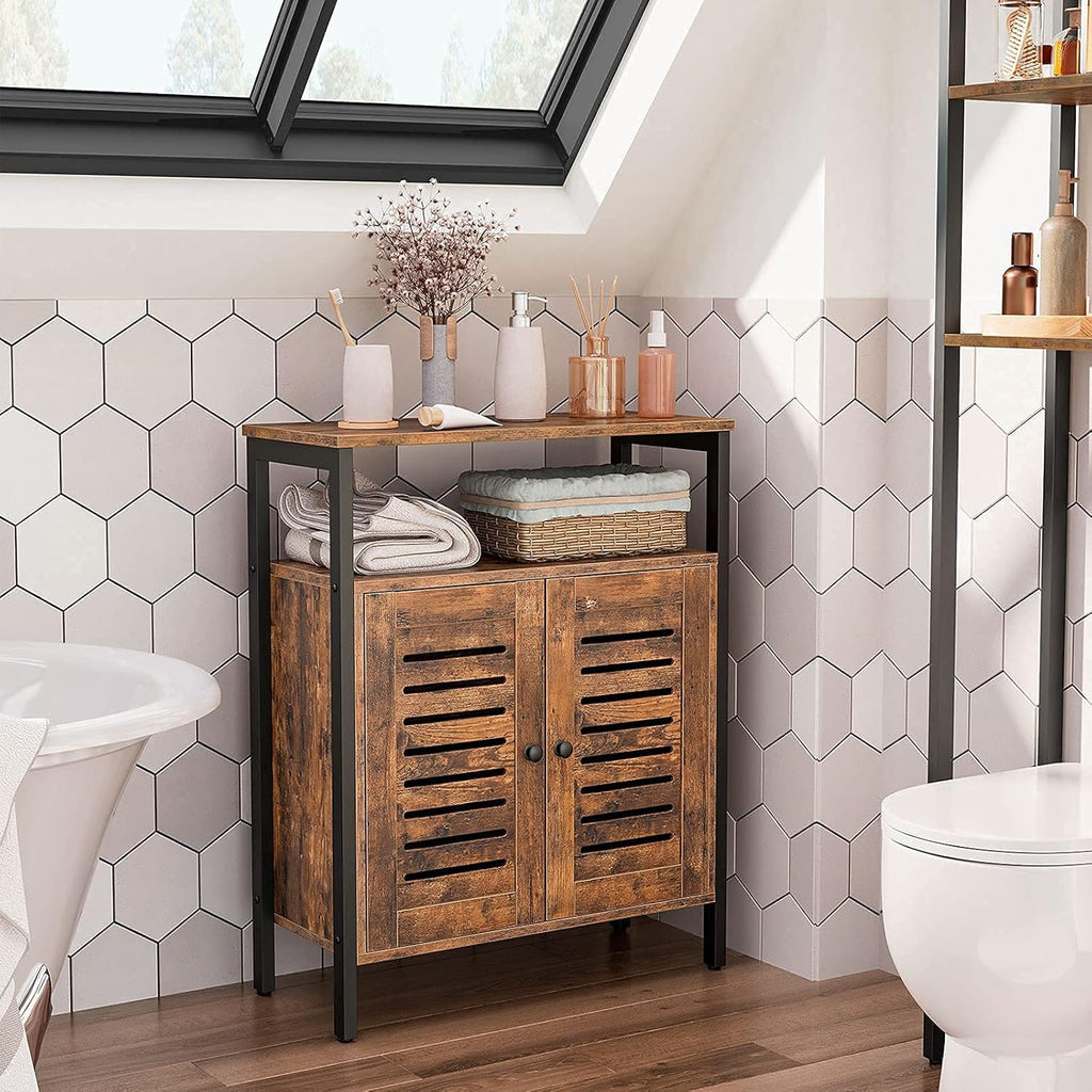 Rustic Brown Floor Storage Cabinet with Hidden Adjustable Shelf L2591