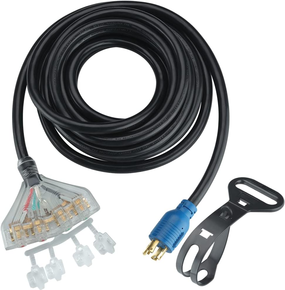 25 Feet 30 Amp 10 Gauge 4 Prong Generator Extension Cord 125/250V 7500W Pack of 2 I350799