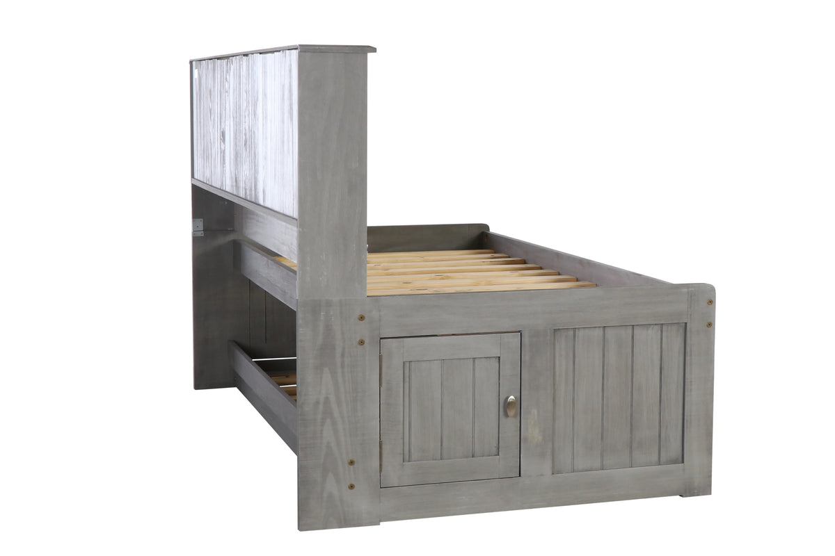 Twin Size Bed Frame with Headboard Bookcase Captain Day Bed with 3 Drawers & Trundle, Charcoal T727