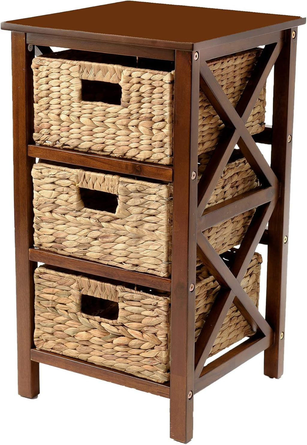 3 Tier End Table with 3 Baskets, Walnut M574
