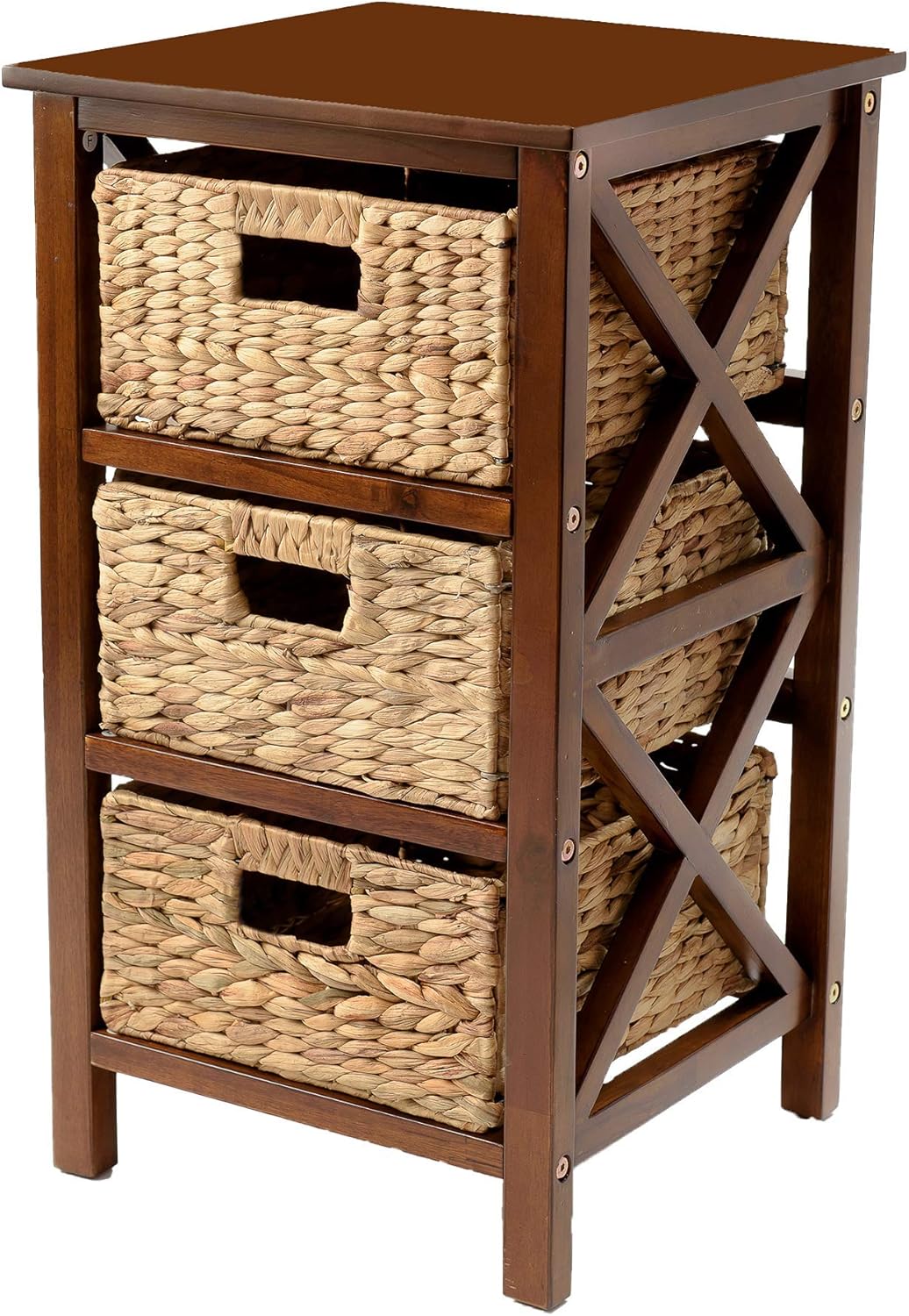 3 Tier End Table with 3 Baskets, Walnut M574
