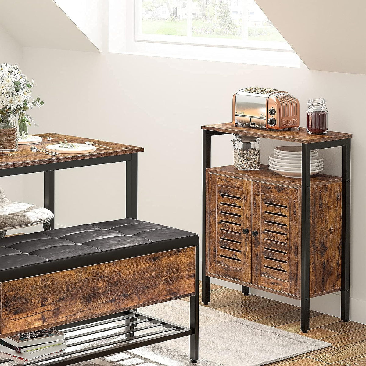 Rustic Brown Floor Storage Cabinet with Hidden Adjustable Shelf L2591
