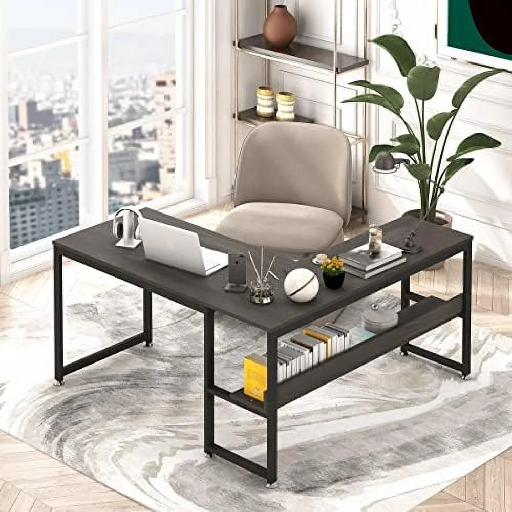 L Shaped Desk 55 inch with Shelves P56594