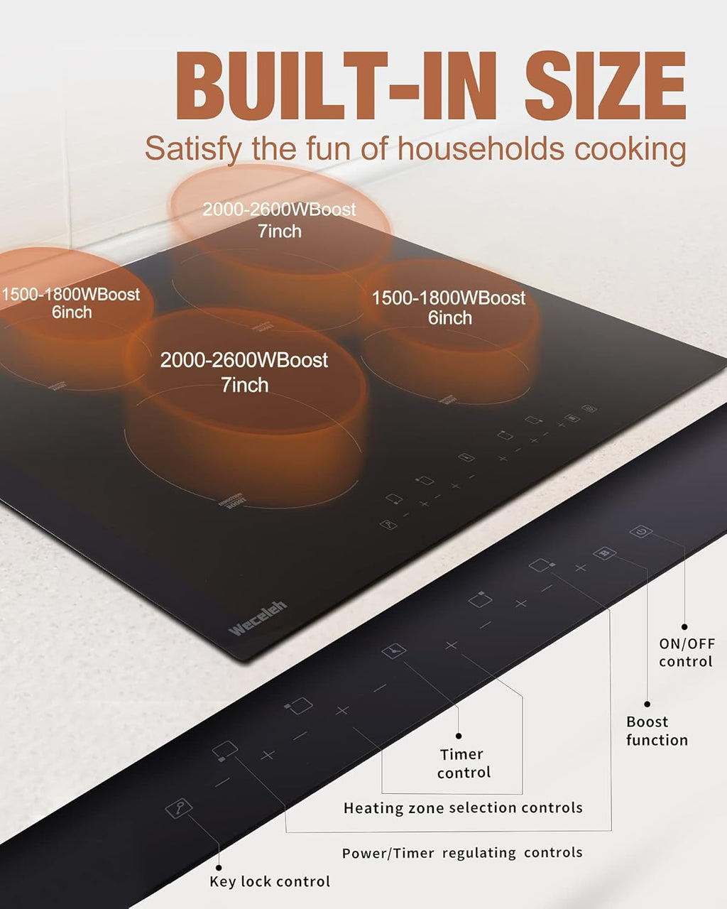 Induction Cooktop 30 Inch, 4 Burner 7000W, Built-in, 220-240V, 9 Power Levels, Timer & Kid Safety Lock A20361