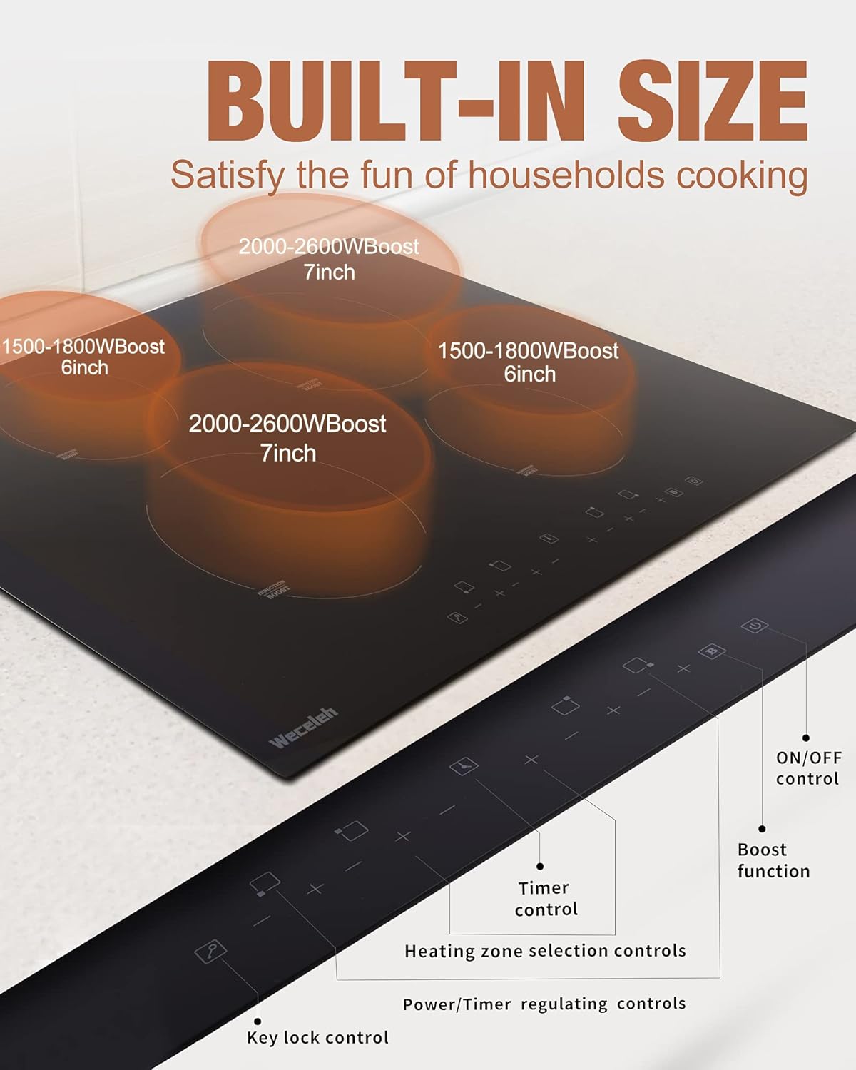 Induction Cooktop 30 Inch, 4 Burner 7000W, Built-in, 220-240V, 9 Power Levels, Timer & Kid Safety Lock A20361