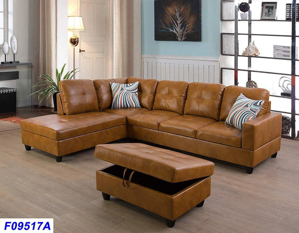Ginger Faux Leather Sectional Sofa with Ottoman Q5193