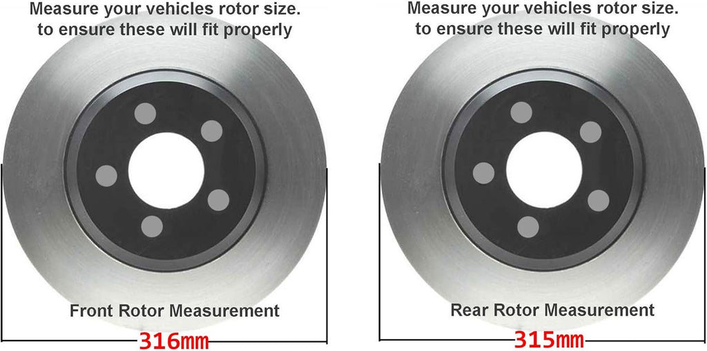 Front 316mm Rear 315mm Disc Rotors with Ceramic Brake Pads 10pc Kit U583