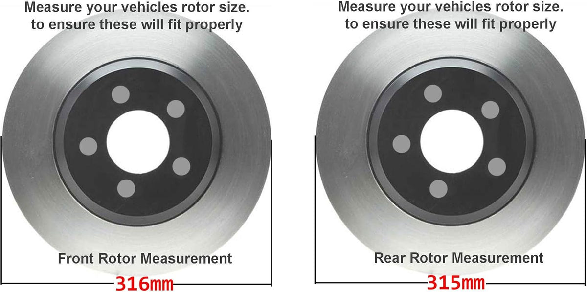 Front 316mm Rear 315mm Disc Rotors with Ceramic Brake Pads 10pc Kit U583