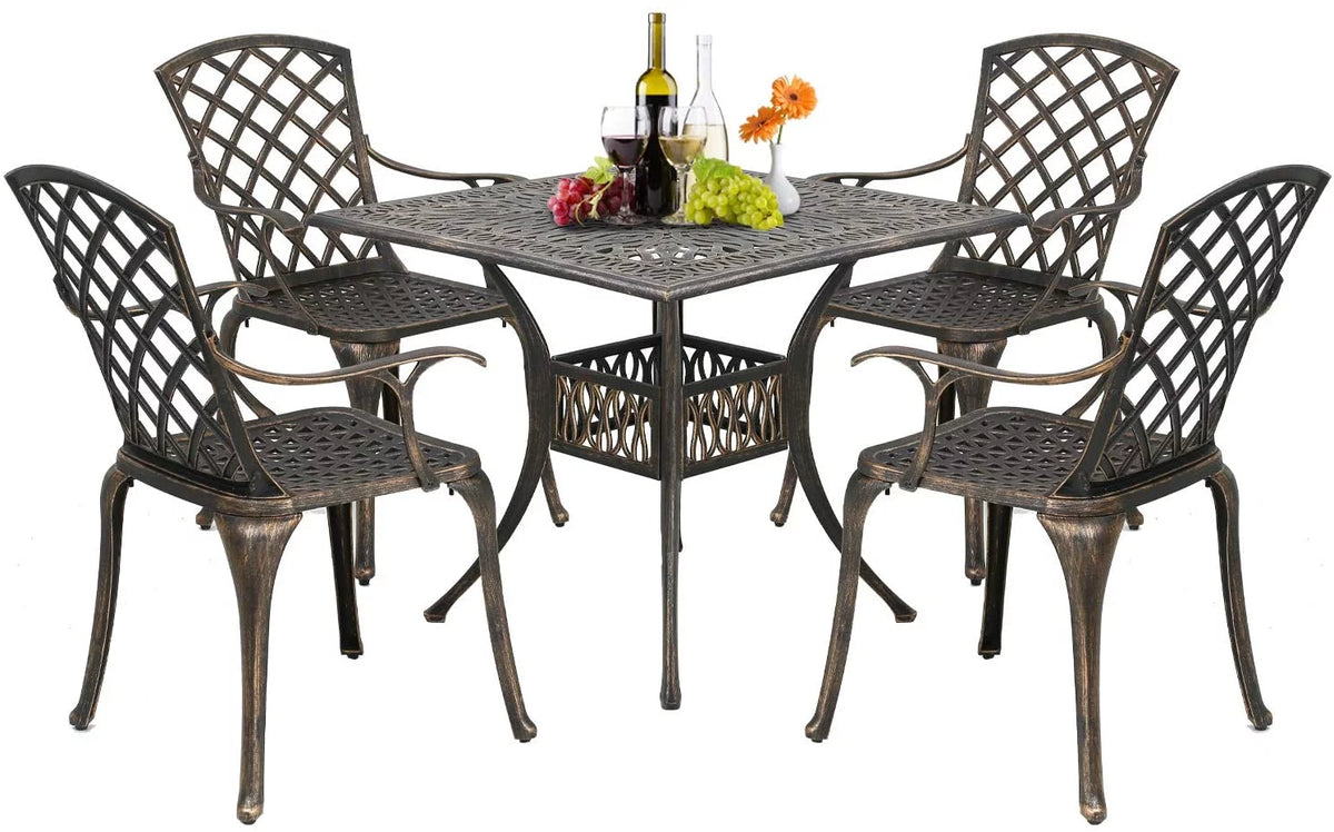 Outdoor Dining Table Set with 4 Wrought Iron Chairs K8802