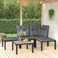5 Piece Outdoor Patio Furniture Set, Black Poly Rattan Sectional Sofa with Dark Gray Cushions X2419