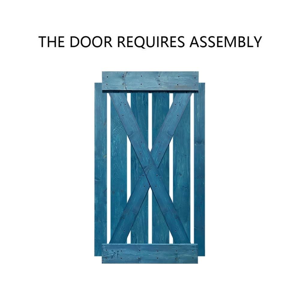Solid Ocean Blue Stained Pine Wood Interior Sliding Barn Door Slab E30057