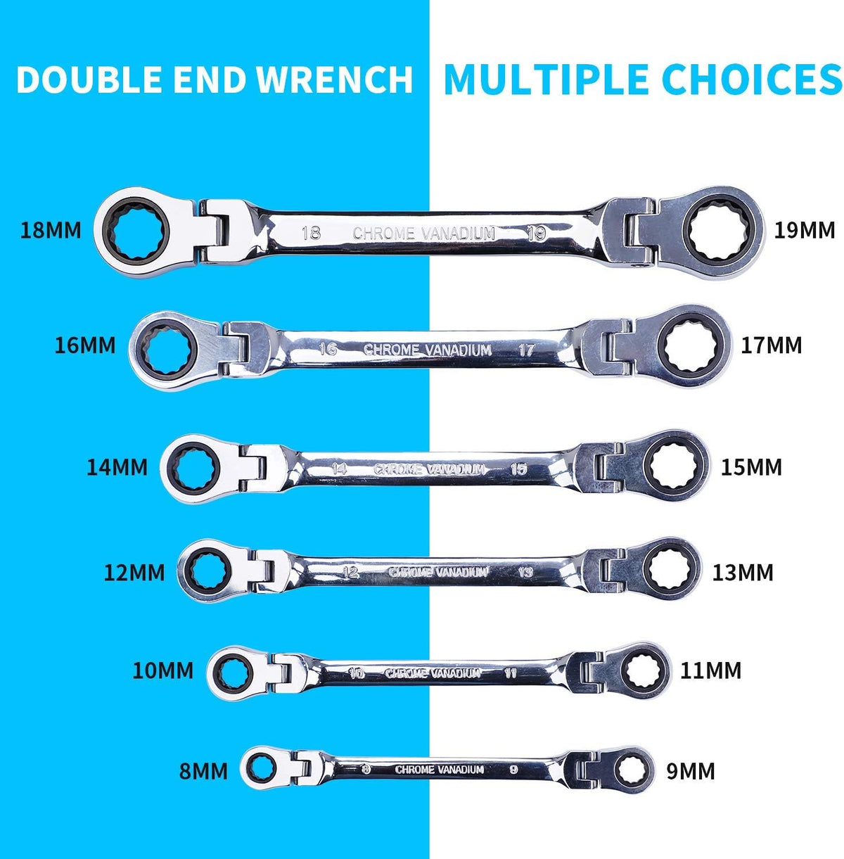 8-19mm Chrome Vanadium Steel Ratchet Wrench Set with Organizer Pouch, 6-Piece Pack of 2 Q6830