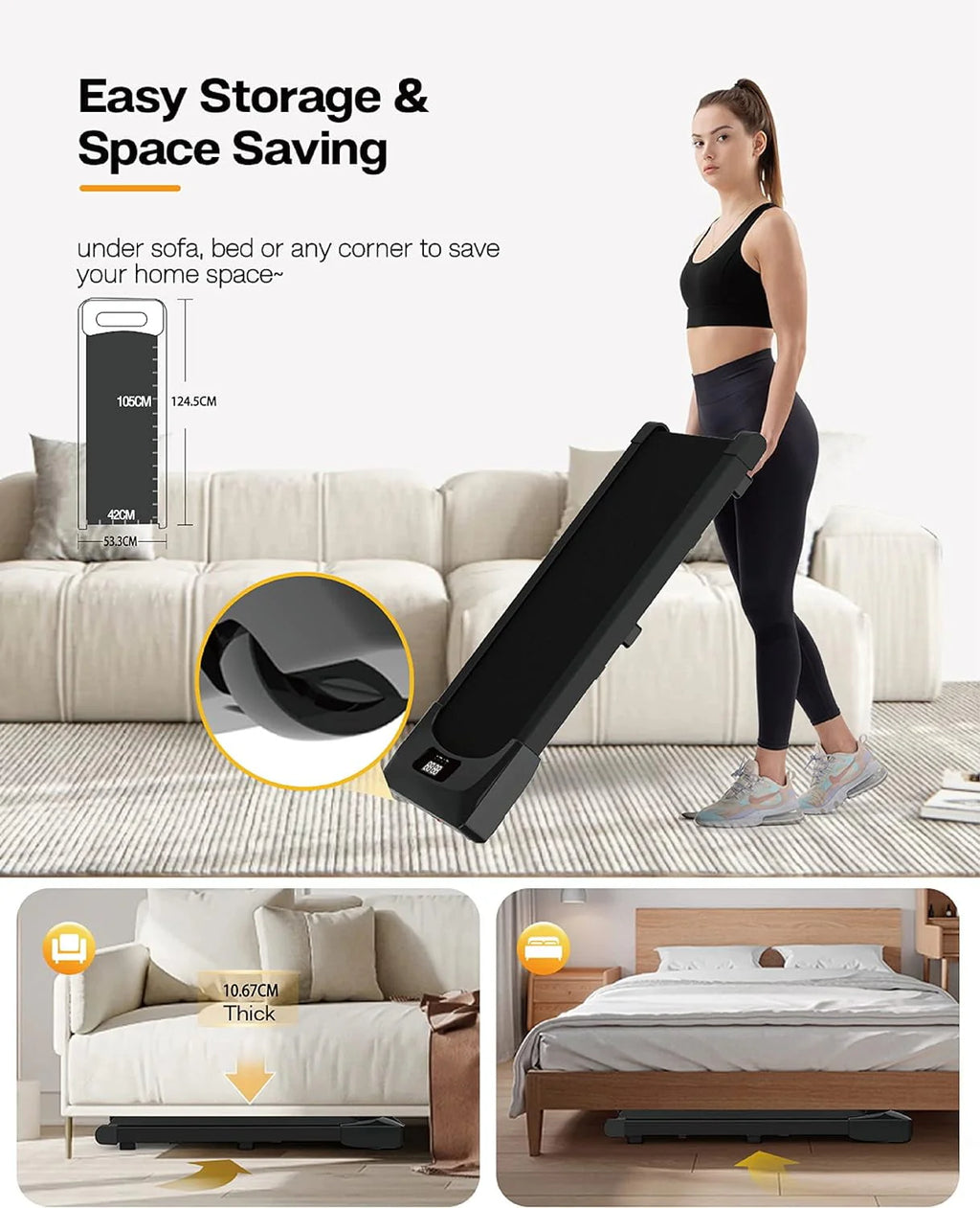 2 in 1 Foldable Under Desk Treadmill with Remote Control Z521